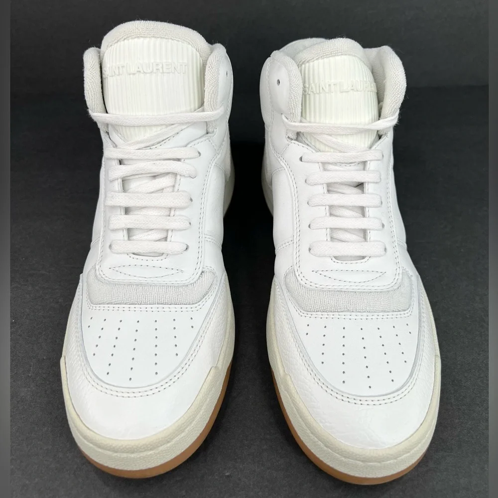 SAINT LAURENT SL 80 WOMEN SL/80 HIGH TOP LOGO YSL LEATHER SNEAKERS SIZE 39.5 - Picture 14 of 15